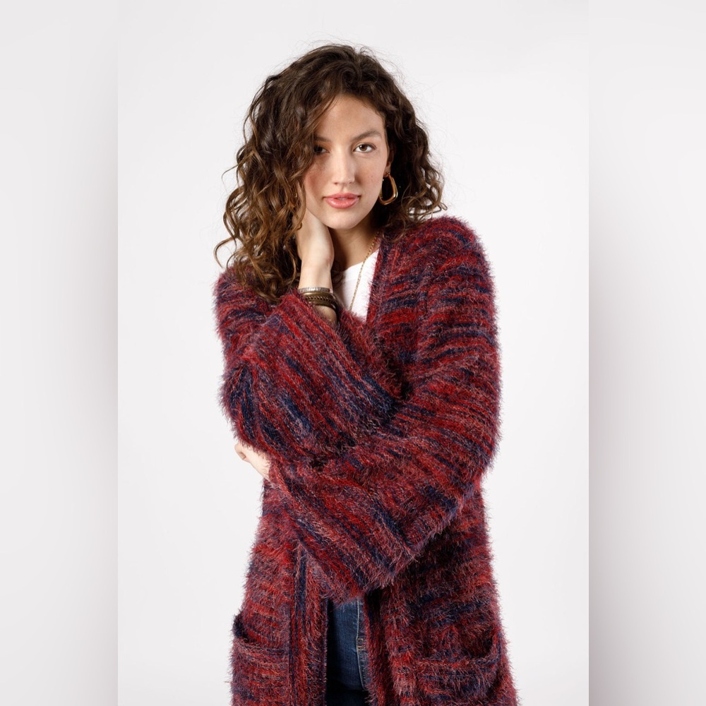 NWT Band Of The Free Sunset Blvd Red Mixed Duster Sweater Large